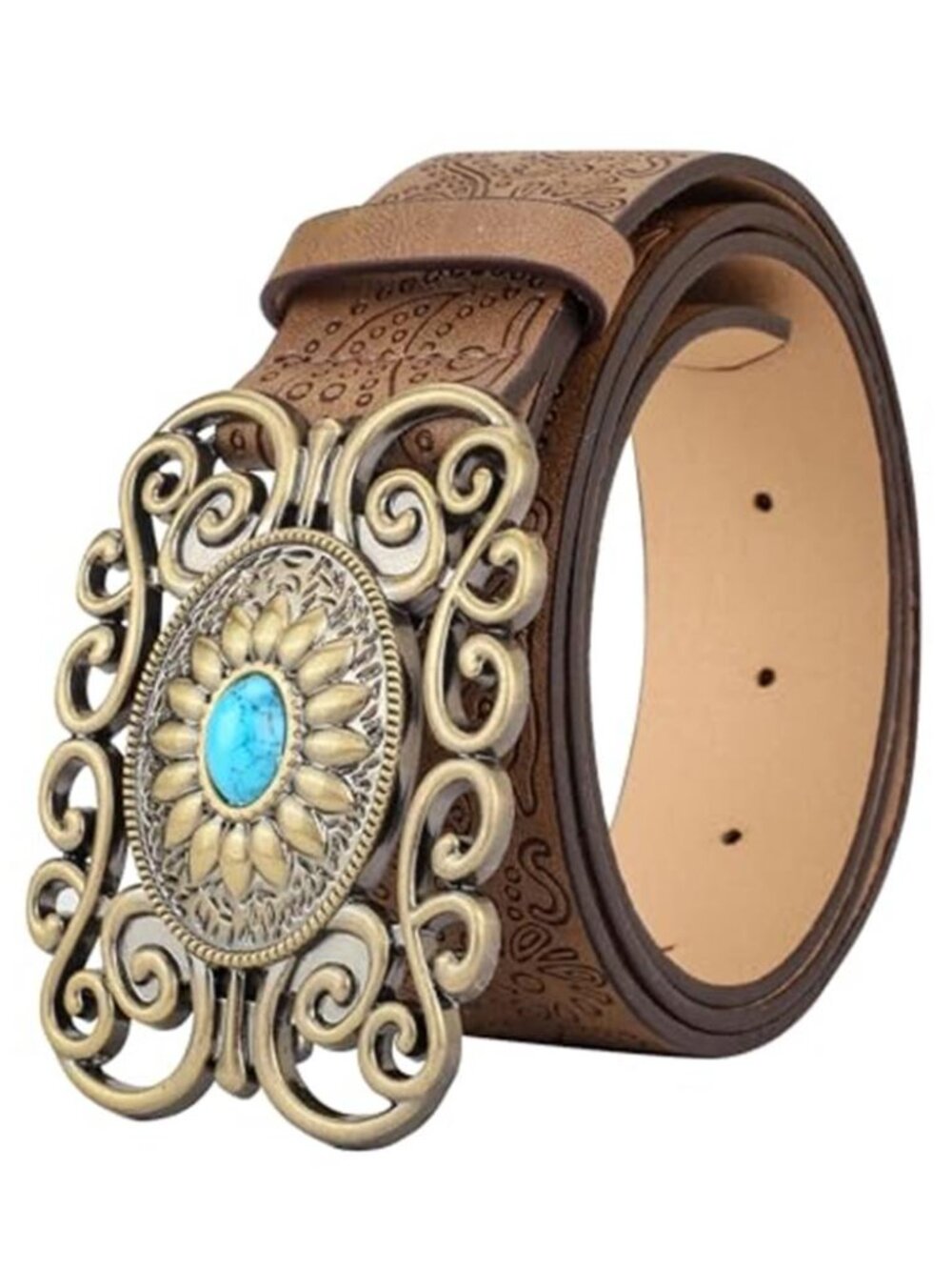 Vintage Western Leather Belt Country Girl Belt Turquoise Buckle